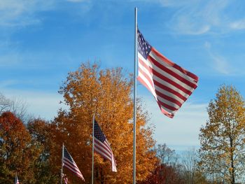 Low angle view of flag against sky