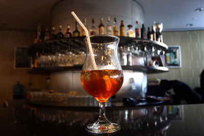 Close-up of wine glass on table