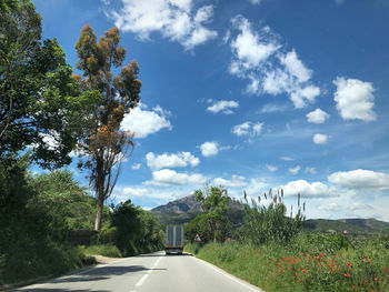 Road amidst trees against sky