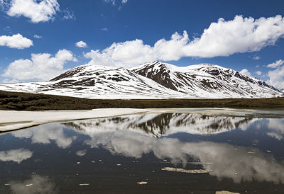 Scenic view of snowcapped mountains against sky