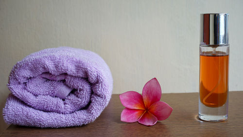 Close-up of purple flowers on table