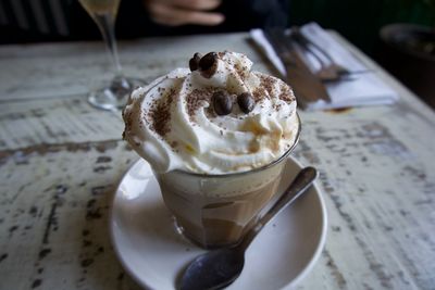 Close-up of ice cream on table