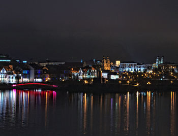 Reflection of illuminated buildings in water at night