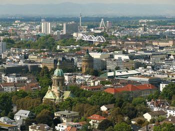 High angle view of buildings in city