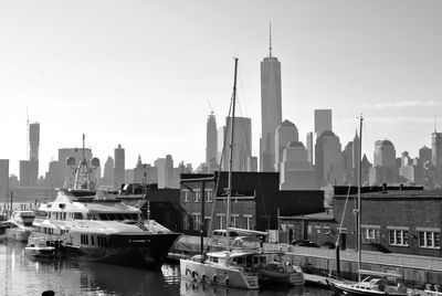 Boats moored along the quayside in new york city