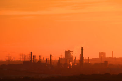 Factory against sky during sunset