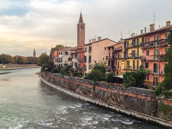 River in city against sky