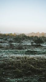 Scenic view of land against clear sky