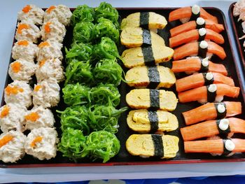 High angle view of sushi in tray