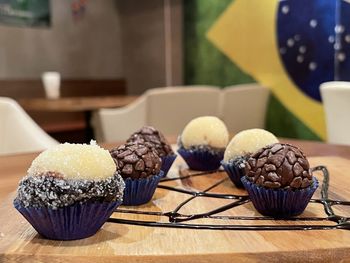 Close-up of cupcakes on table