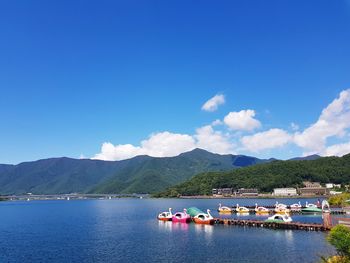 Scenic view of lake against blue sky