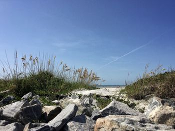 Scenic view of sea against clear sky