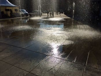 View of fountain in rain