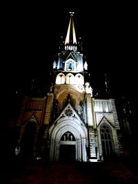 Low angle view of church at night