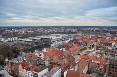 High angle view of townscape against sky