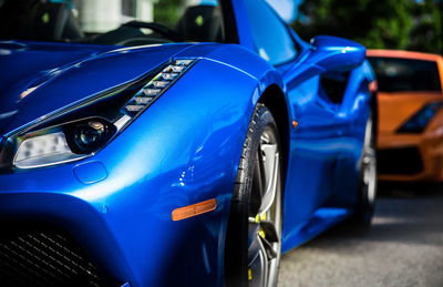 Close-up of blue car