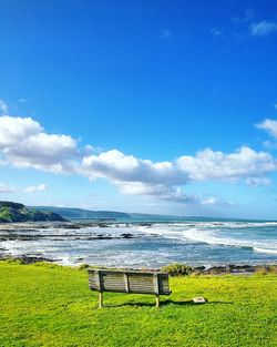 Scenic view of sea against blue sky