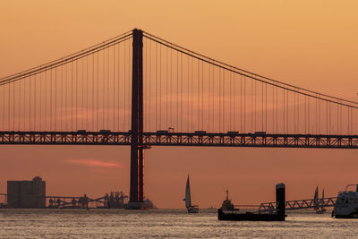 Low angle view of silhouette bridge over river during sunset