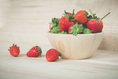 Close-up of strawberries on table