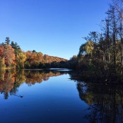 Scenic view of lake against clear blue sky