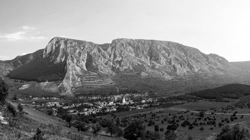 Panoramic view of landscape and mountains against sky