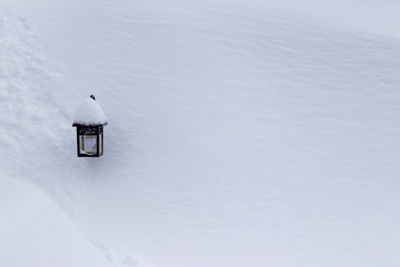 High angle view of snow covered water