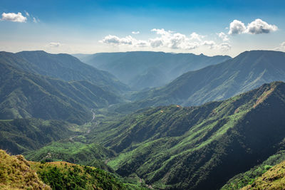 High angle view of mountains against sky