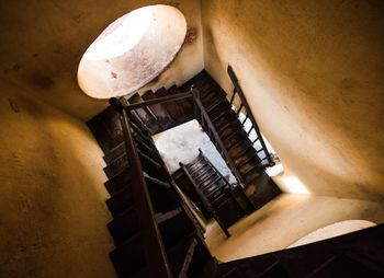 High angle view of spiral staircase of old building