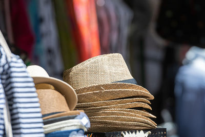 Close-up of hat for sale