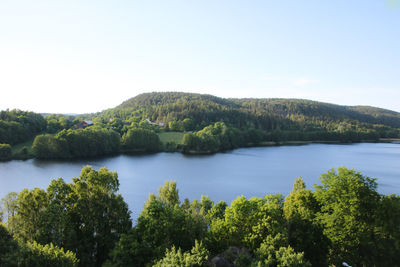 Scenic view of lake against clear sky