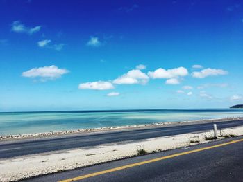 Scenic view of sea against blue sky