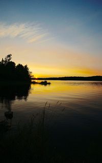 Scenic view of lake against sky during sunset