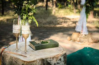 Panoramic shot of drink served on table