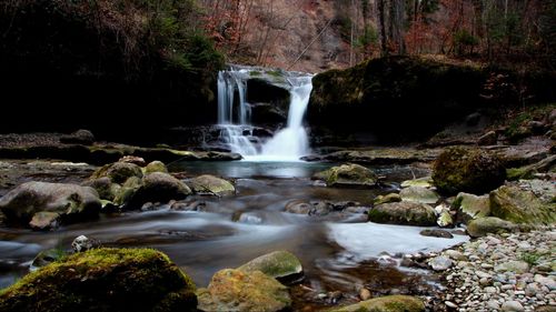 Stream flowing through rocks in forest