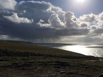 Scenic view of sea against cloudy sky