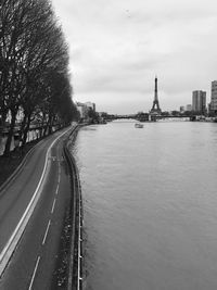 View of eiffel tower by seine river in paris 