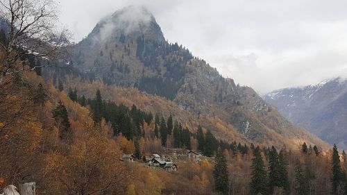 Scenic view of mountains against sky during autumn