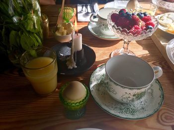 High angle view of breakfast on table