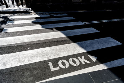 High angle view of zebra crossing in city