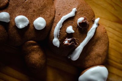 High angle view of chocolate cake on table