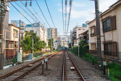 Railway line amidst residential buildings