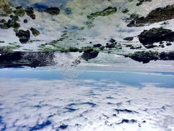 Scenic view of rocks in sea against sky