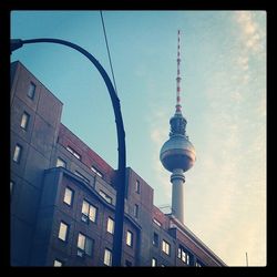 Low angle view of communications tower