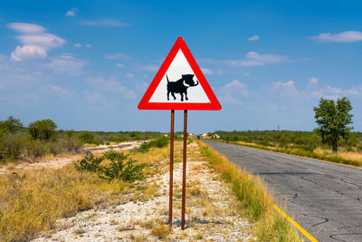 Road sign against sky