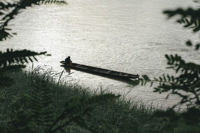 High angle view of trees by lake