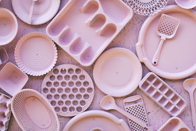 High angle view of objects on table