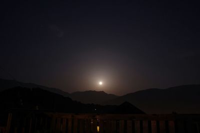 Scenic view of mountains against sky at night