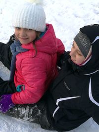 Portrait of smiling girl in snow