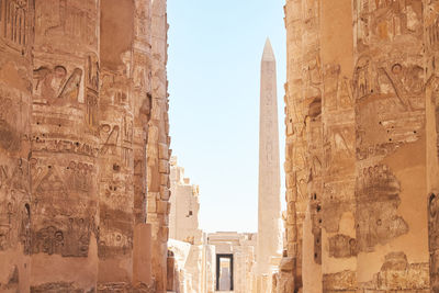 Karnak temples complex in luxor - ancient thebes. pillars with egyptian hieroglyphs. egypt landmark