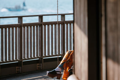 Close-up of railing by window